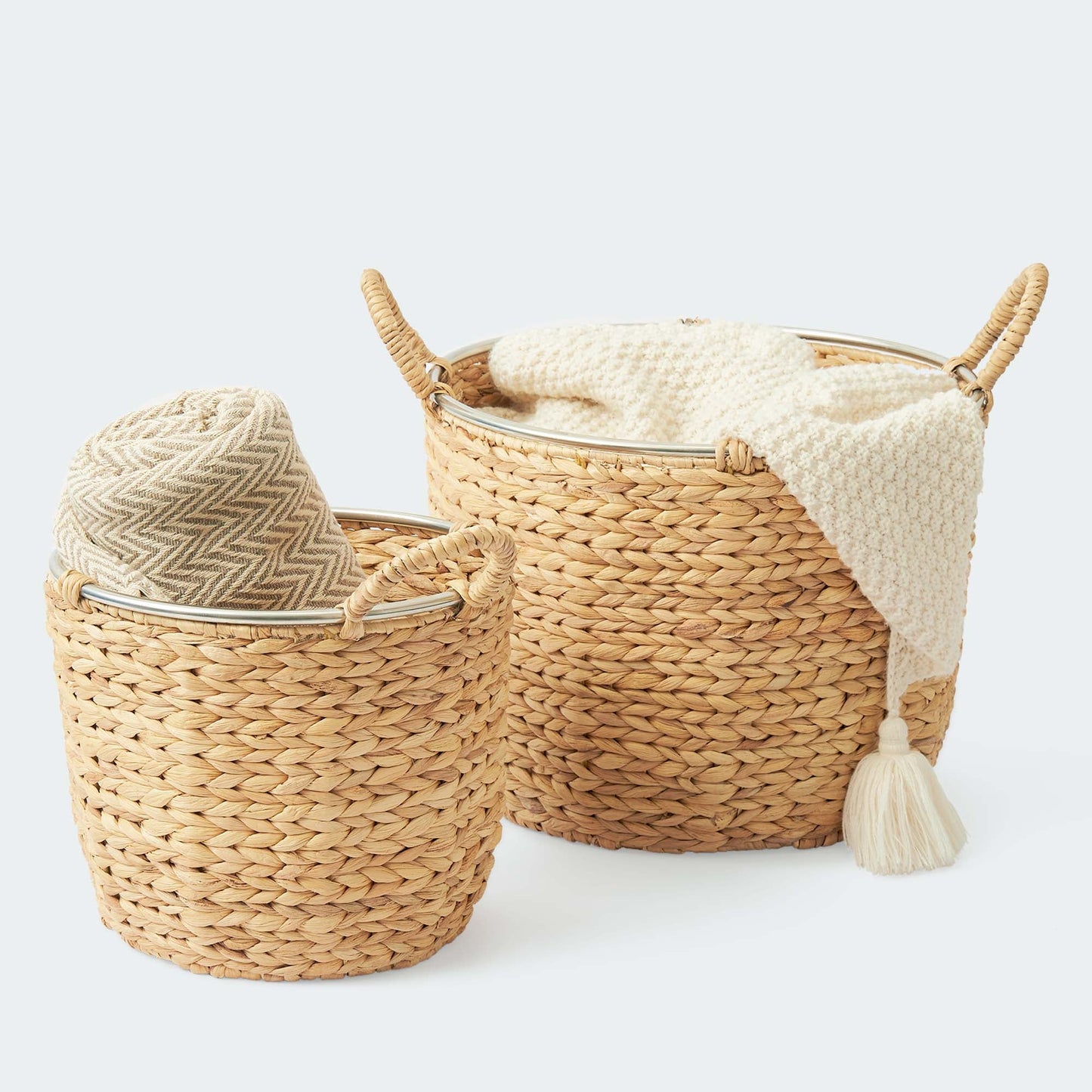 Round Water Hyacinth Wicker Basket Set Of 2