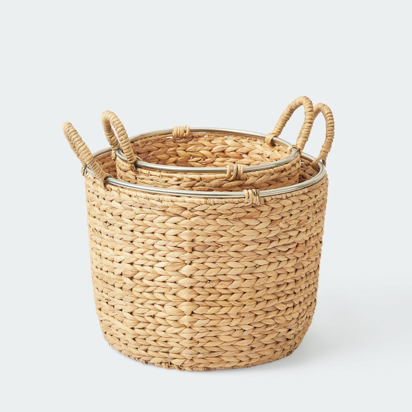 Round Water Hyacinth Wicker Basket Set Of 2