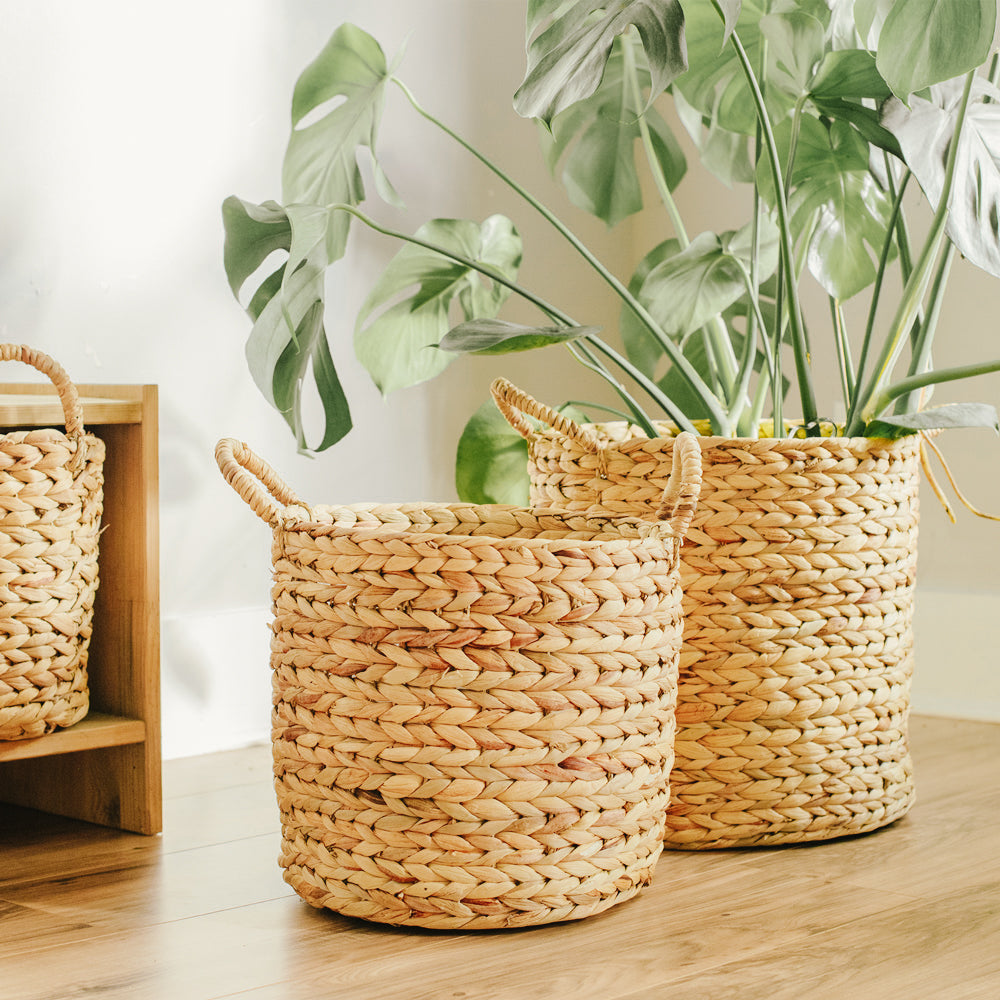 Large Hyacinth Standing Basket Set with Handles