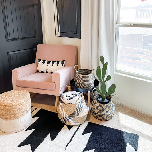 Bold Pattern Seagrass Wicker Planter Vase Set