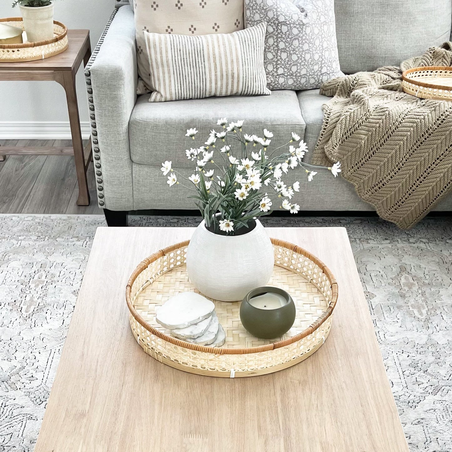 Round Wicker Serving Tray Set Of 3