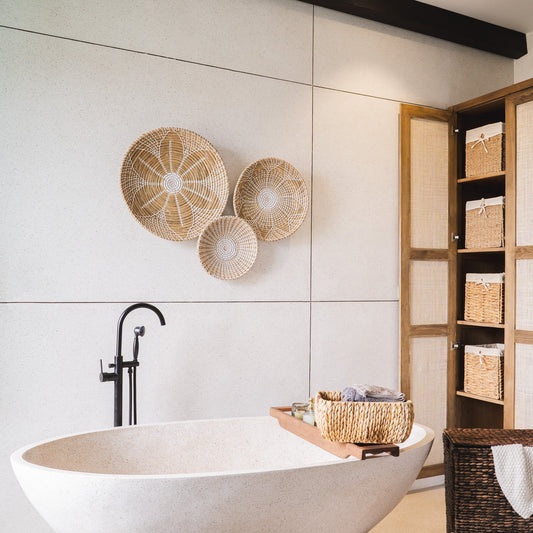 Floral Round Woven Seagrass Wall Baskets Decor Set of 3