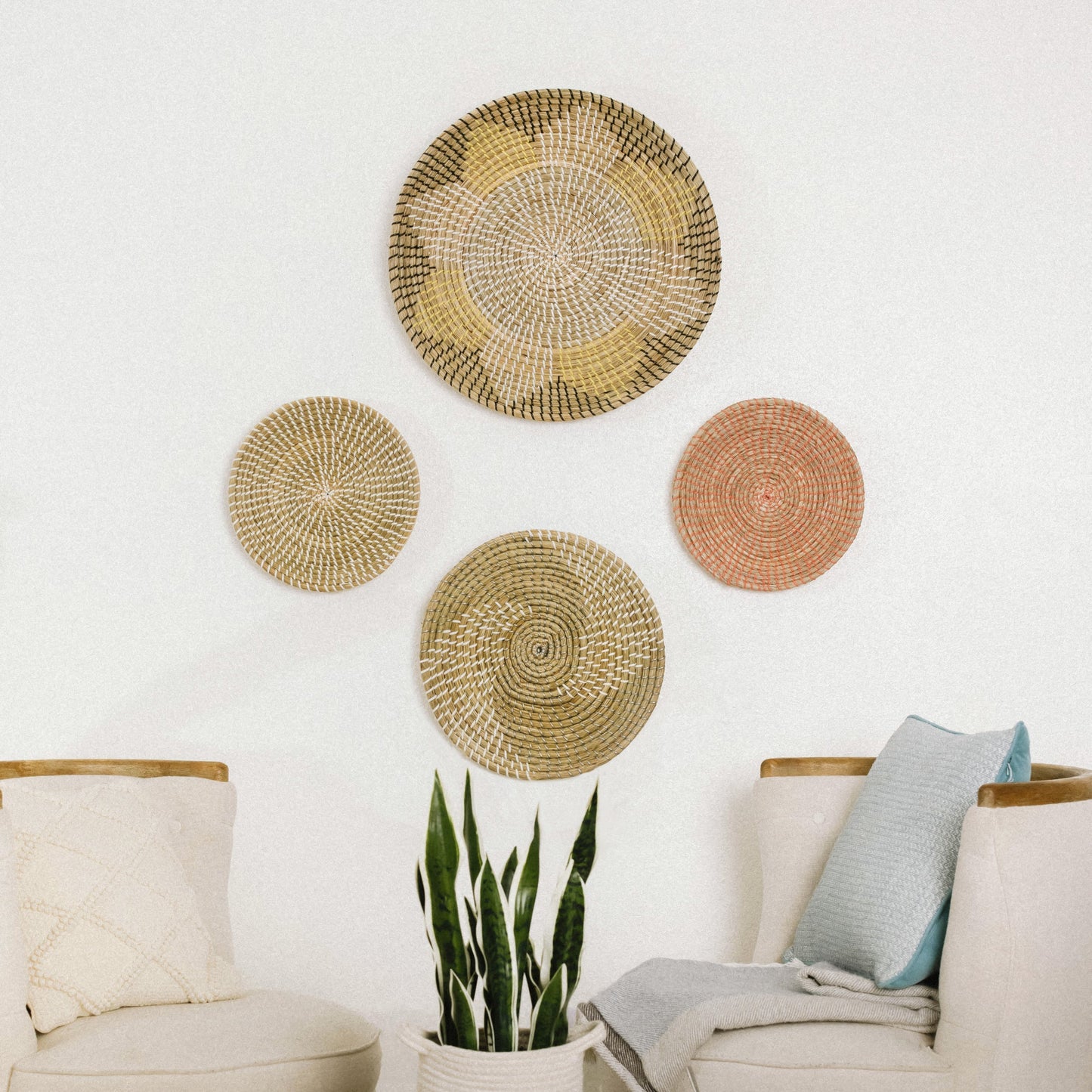Seagrass Wall Basket Decor Set - Floral and Spiral Designs