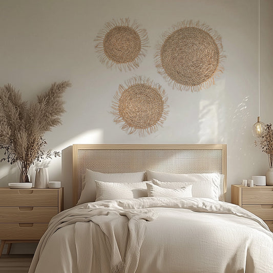 Boho Fringed Circular Seagrass Wall Art - Set of 3