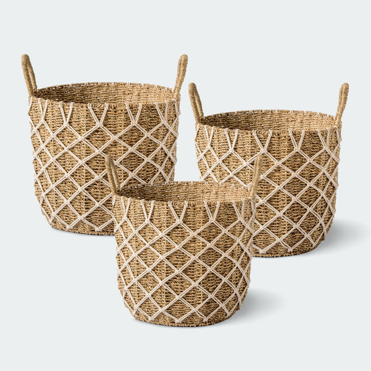 Large Macrame Seagrass Basket, Set of 3