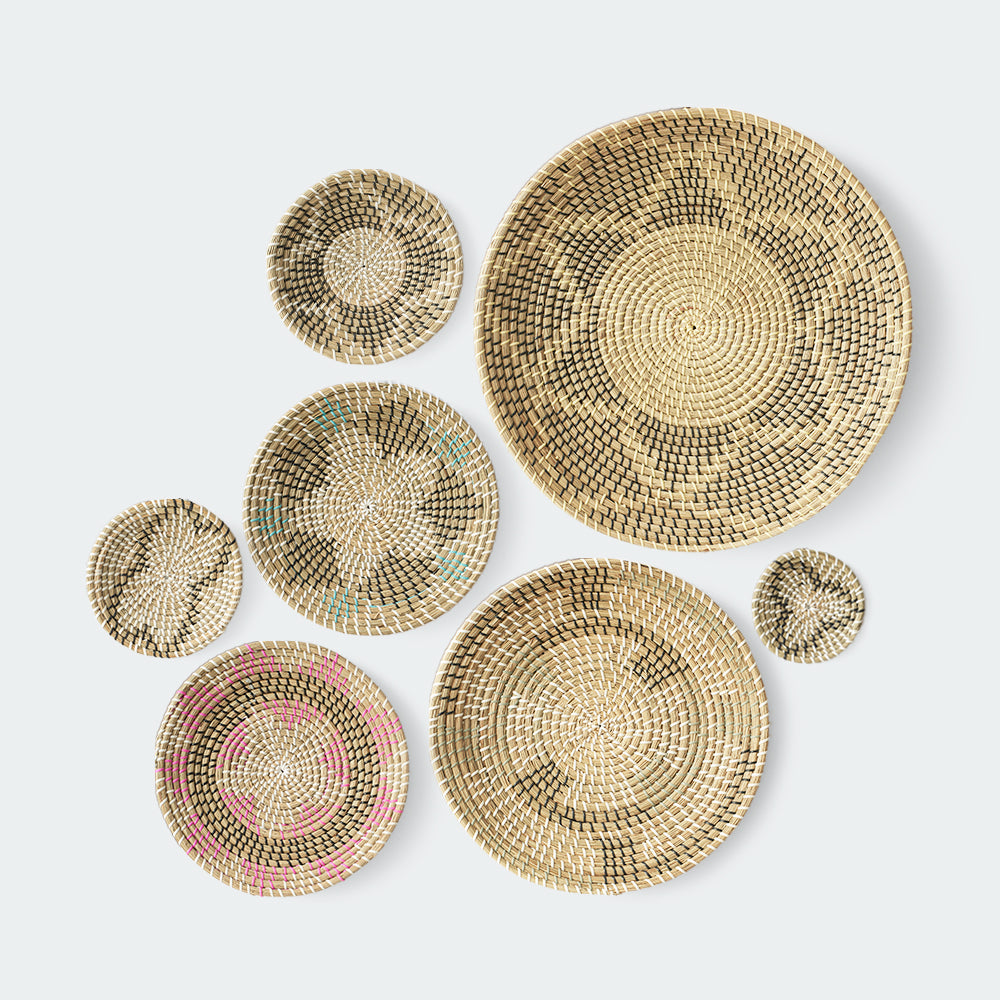 Seagrass Wall Basket Decor Set - Floral and Spiral Designs