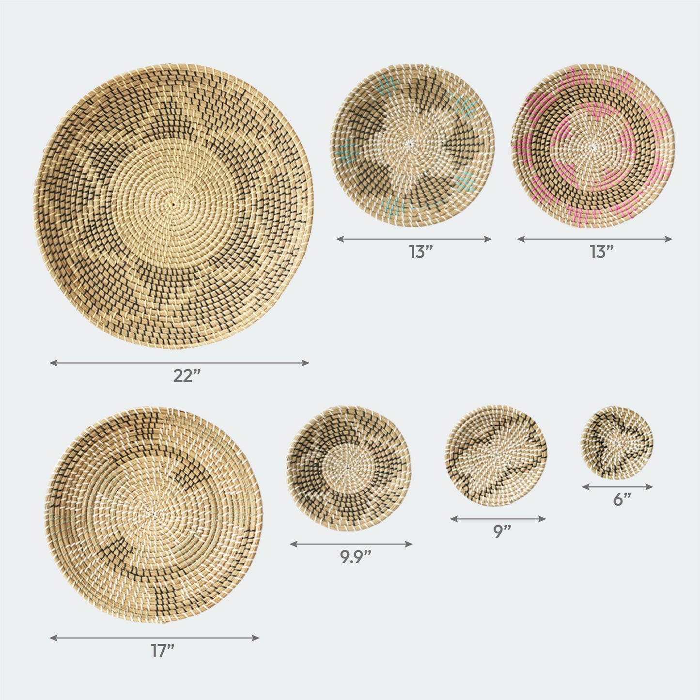 Seagrass Wall Basket Decor Set - Floral and Spiral Designs