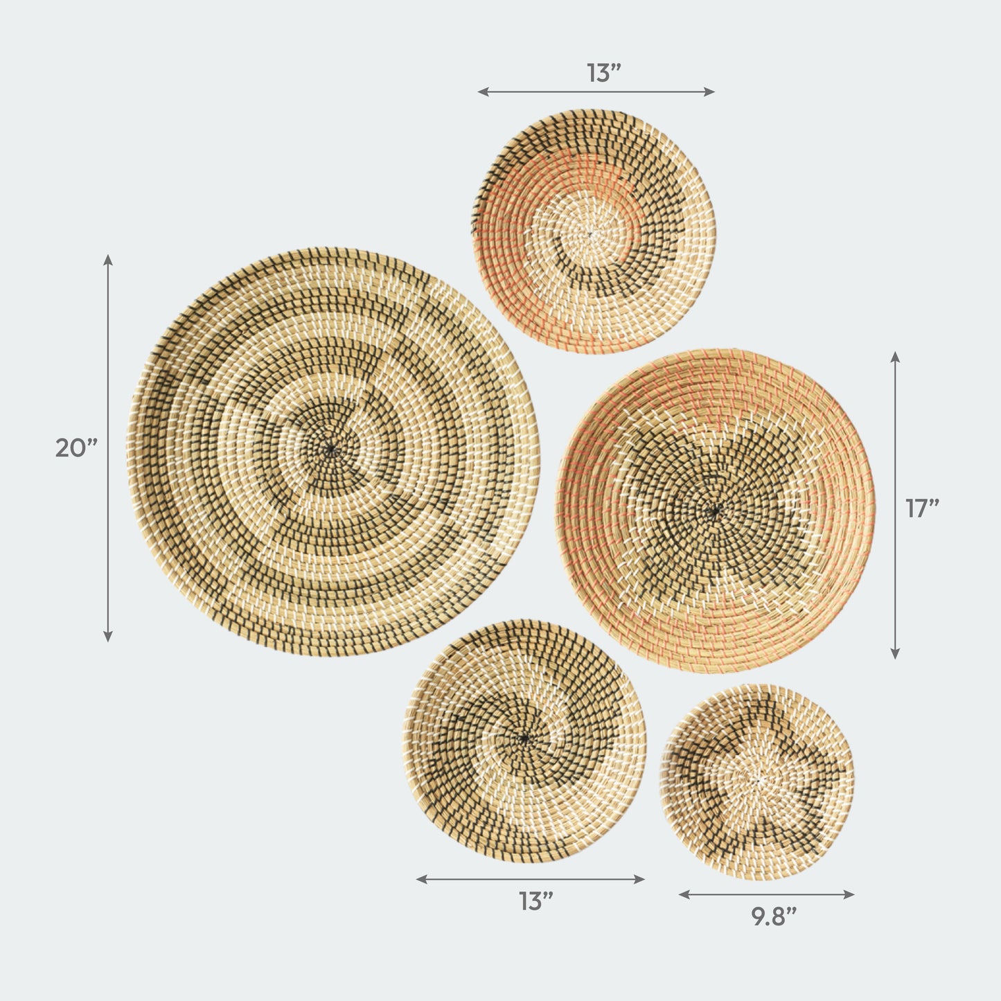 Seagrass Wall Basket Decor Set - Floral and Spiral Designs