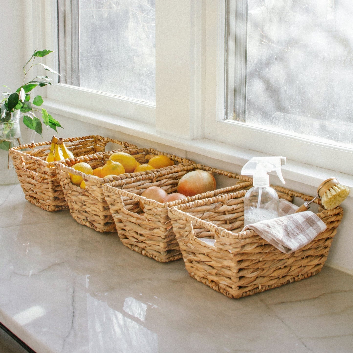 Rectangular Handwoven Basket with Handles Set of 4