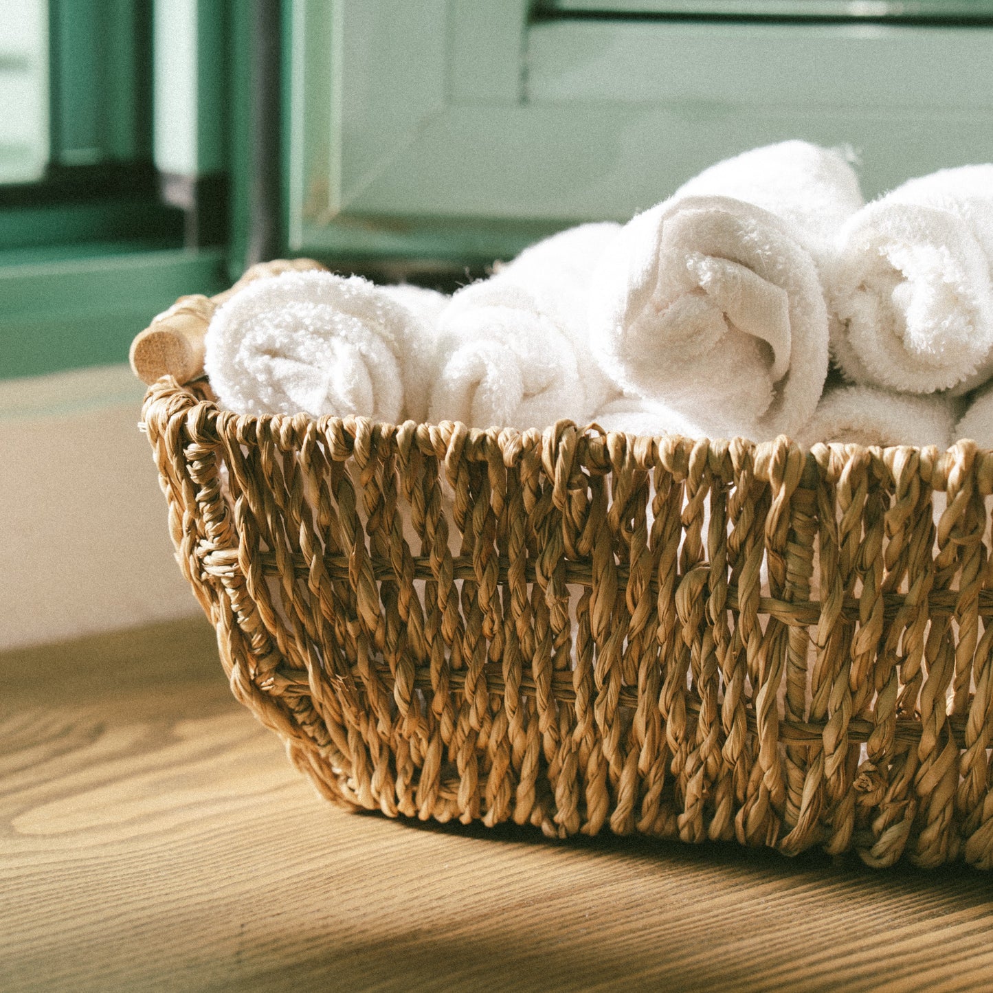 Shallow Seagrass Basket With Wooden Handles, Set of 2