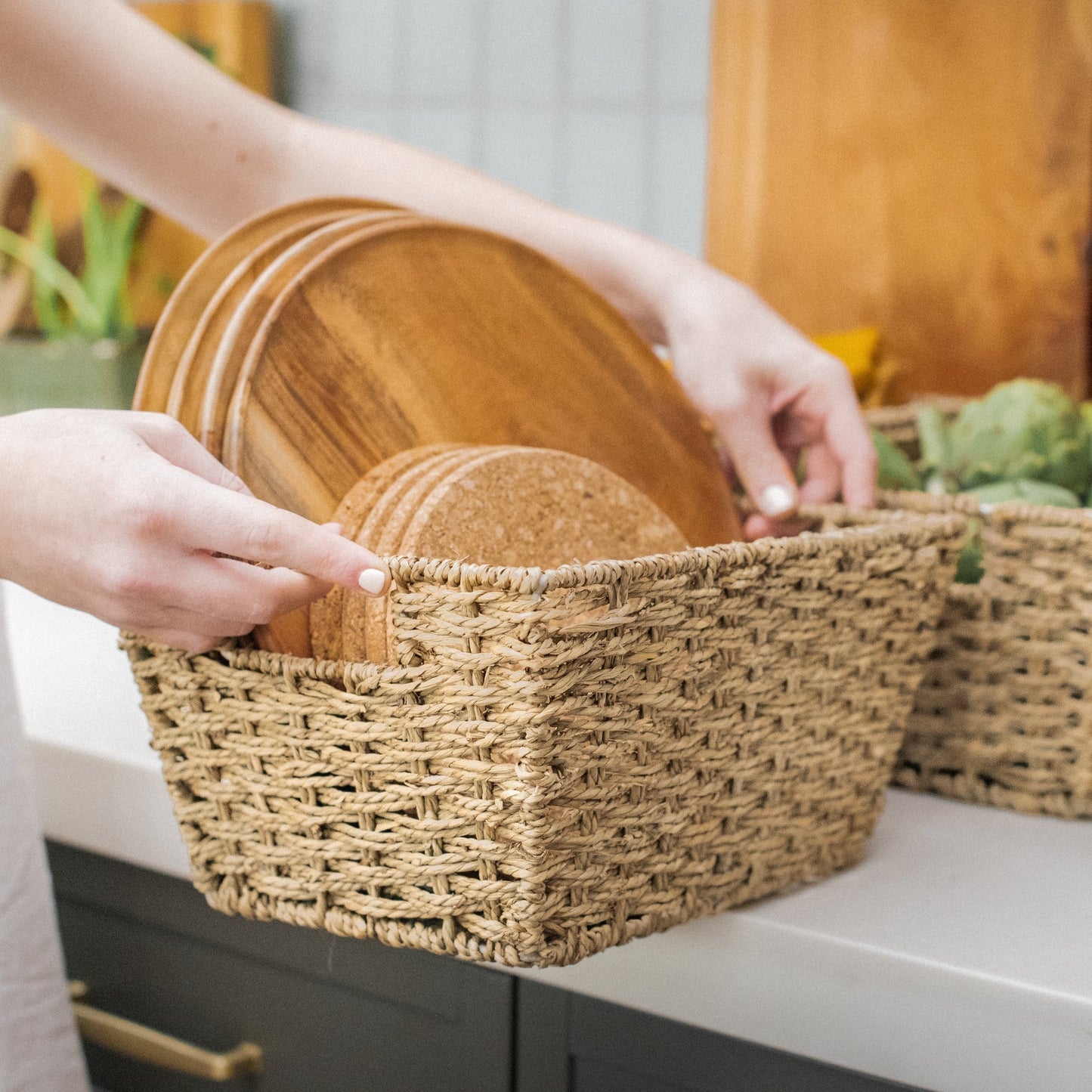Twisted Rectangular Seagrass Wicker Basket