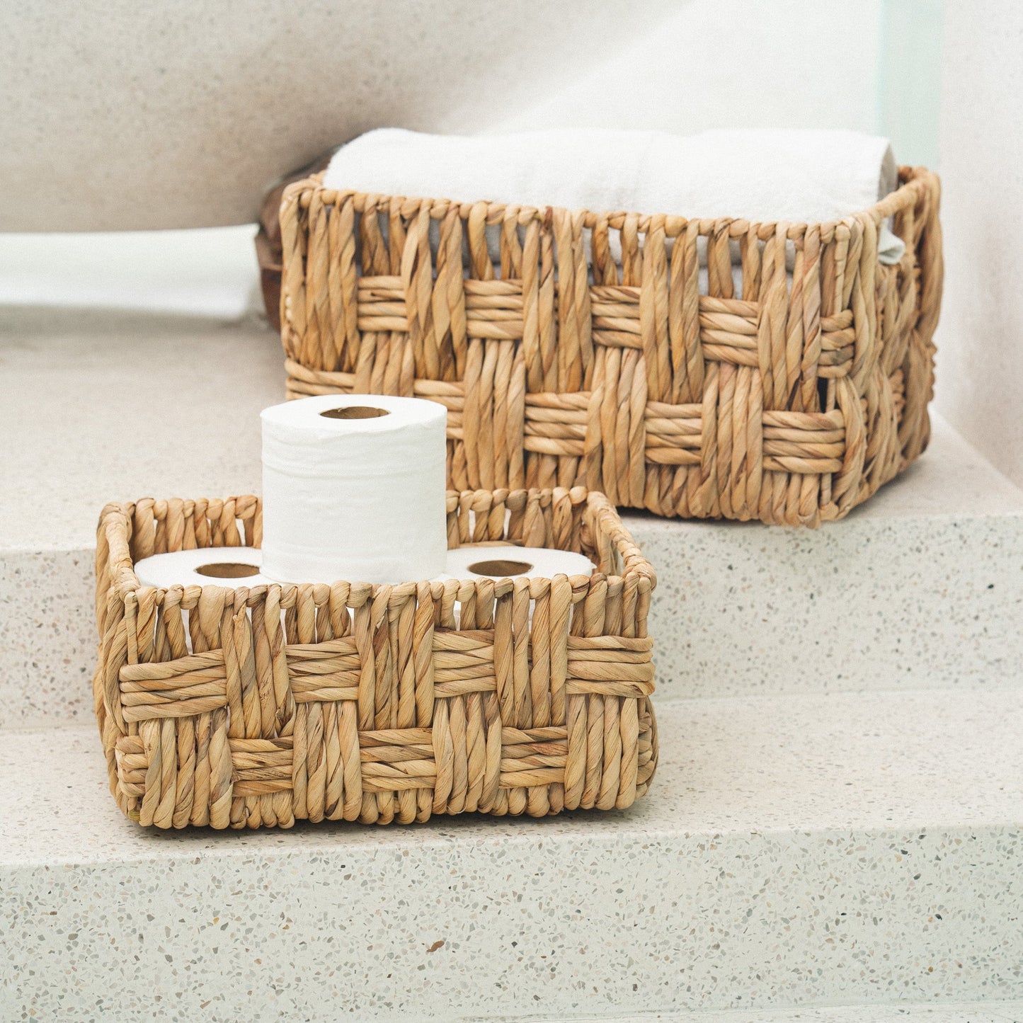 Twisted Rectangular Hyacinth Basket, Set of 2