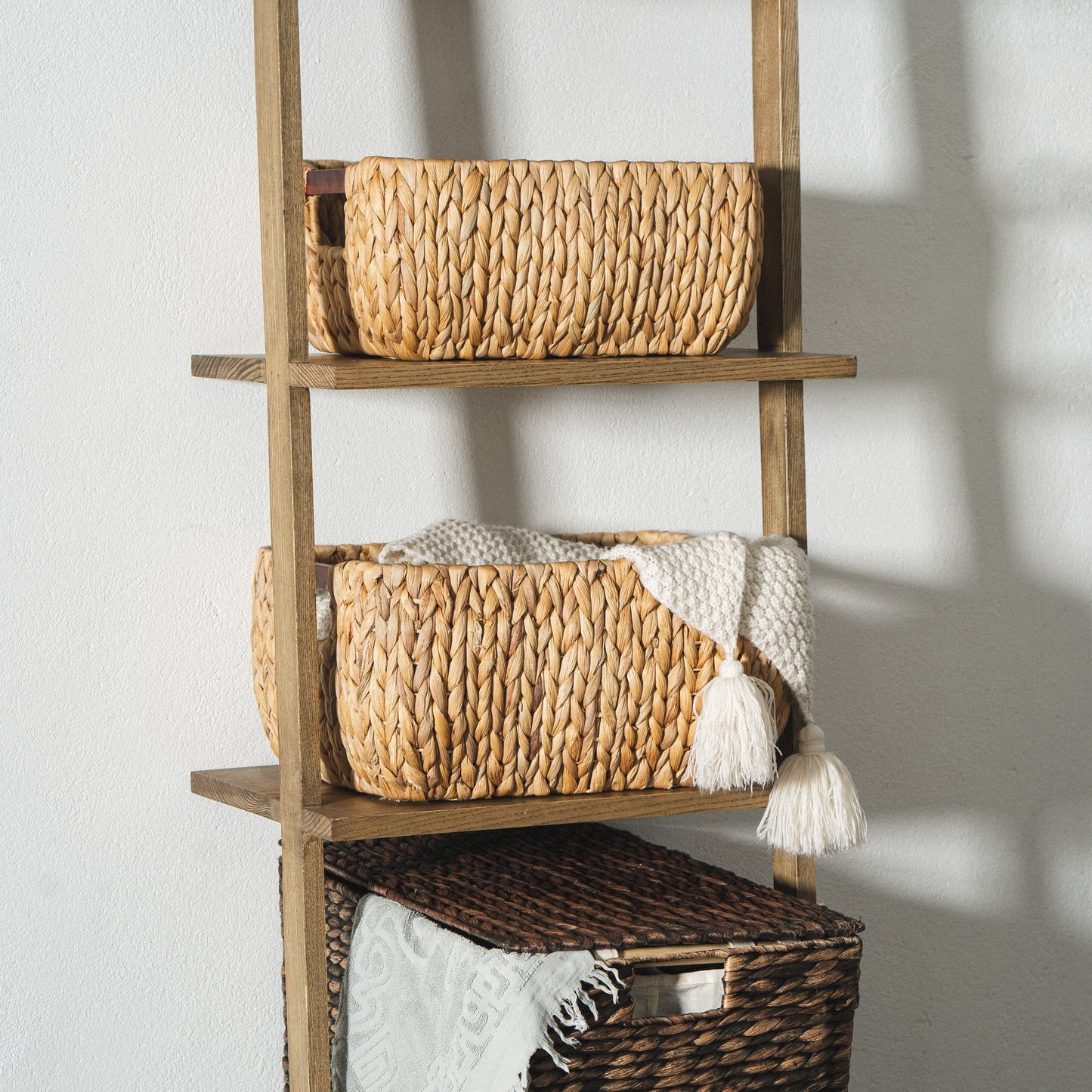 Water Hyacinth Storage Basket with Wood Handles, Set of 3