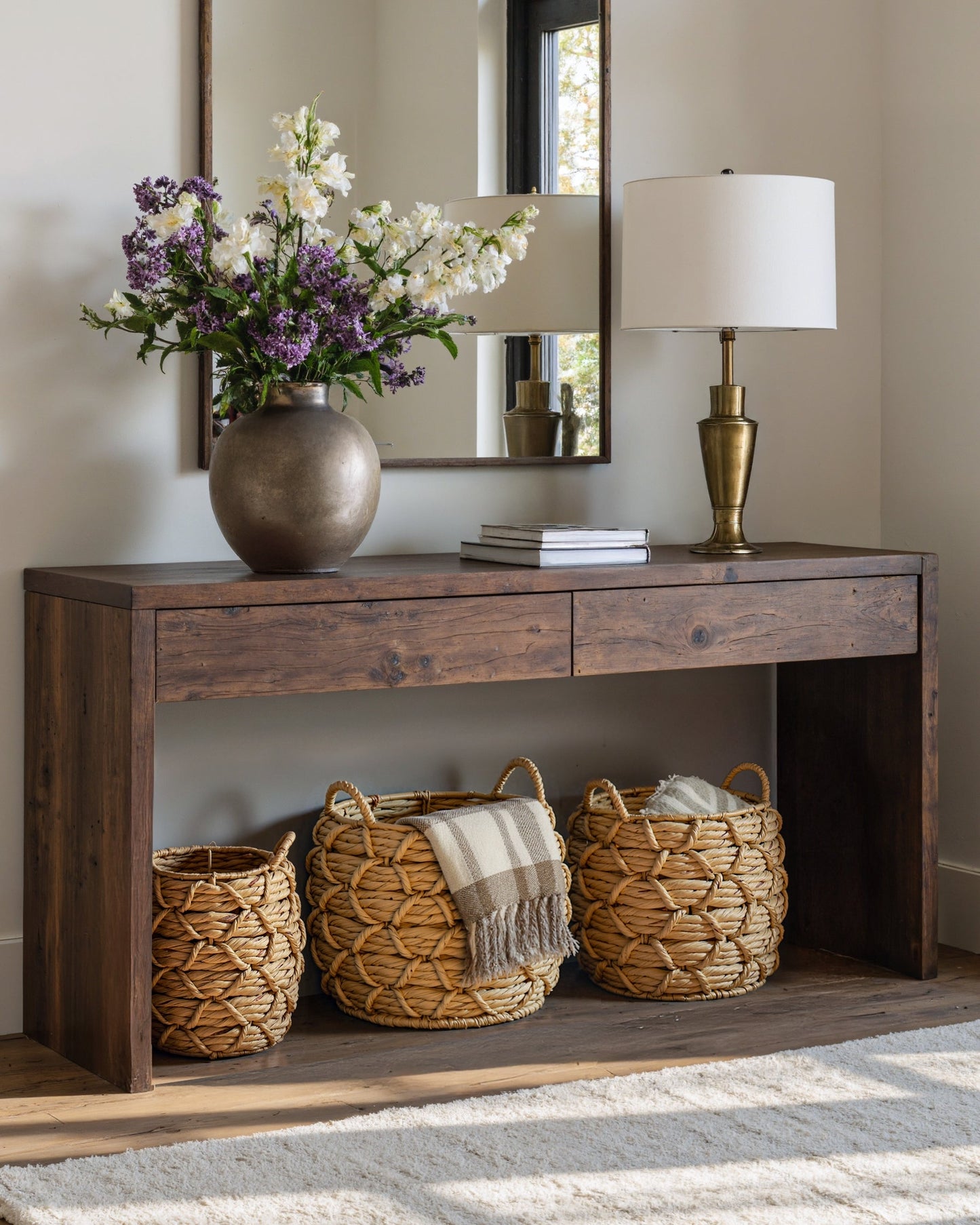 Water Hyacinth Baskets with Braided Detail, Set of 3