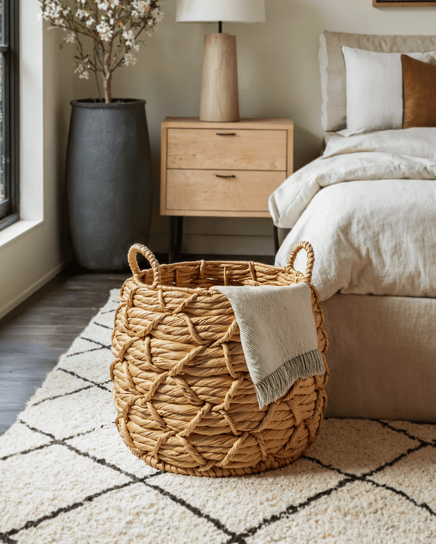 Water Hyacinth Baskets with Braided Detail, Set of 3