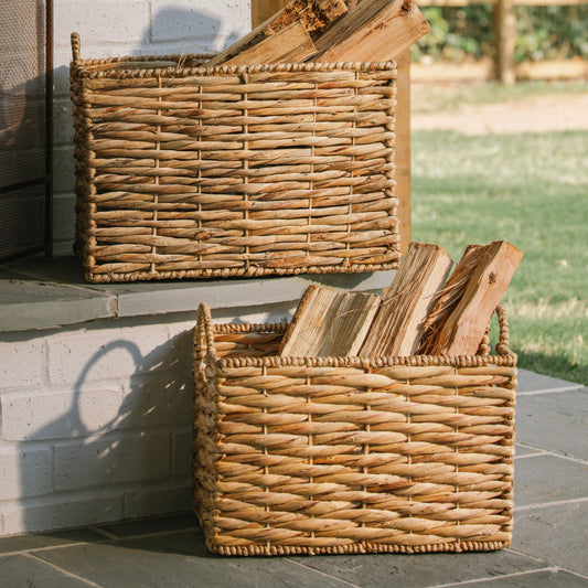Twisted Water Hyacinth Wicker Basket Set of 2