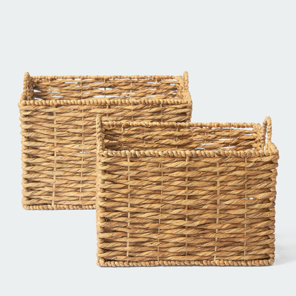 Twisted Water Hyacinth Wicker Basket Set of 2