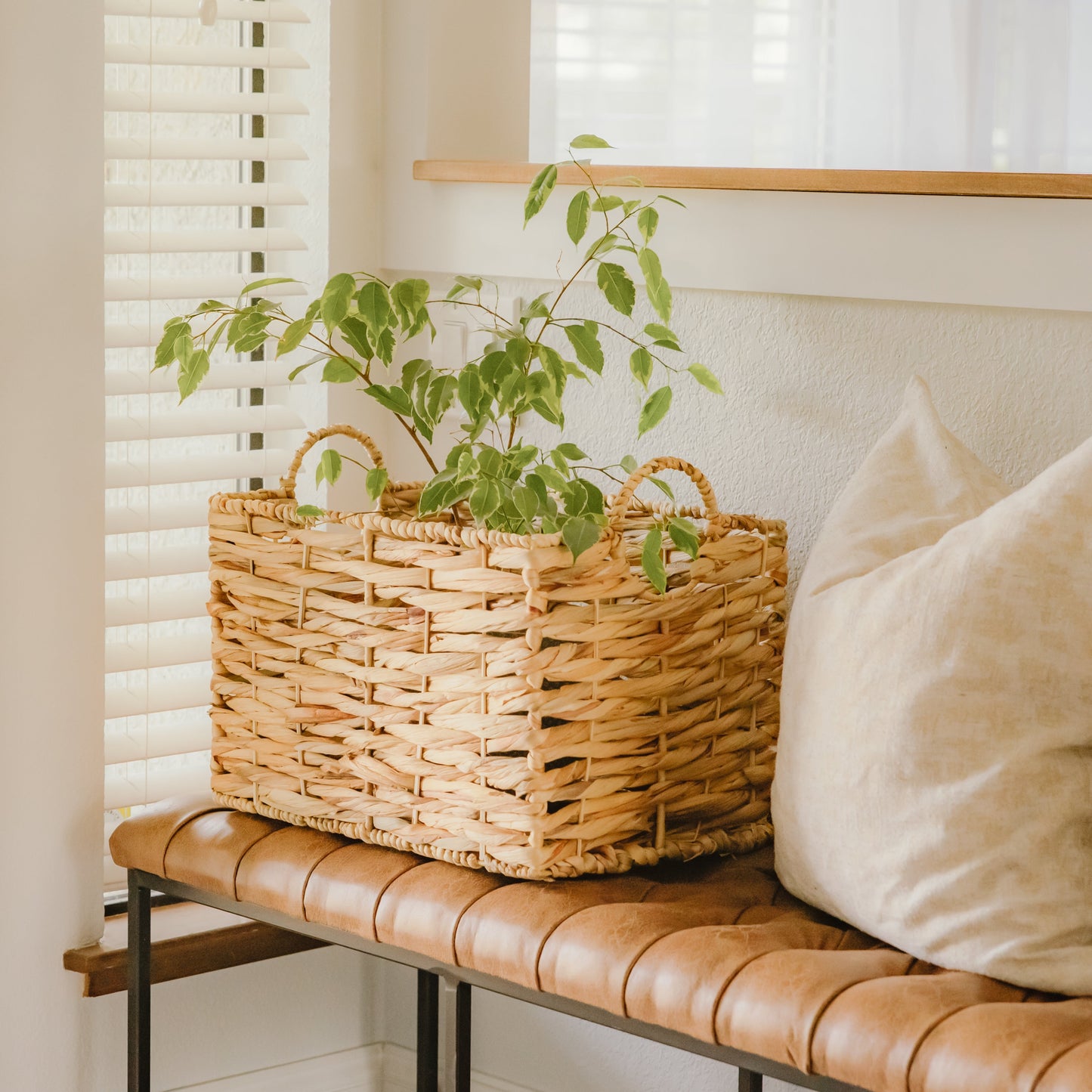 Twisted Water Hyacinth Wicker Basket Set of 2