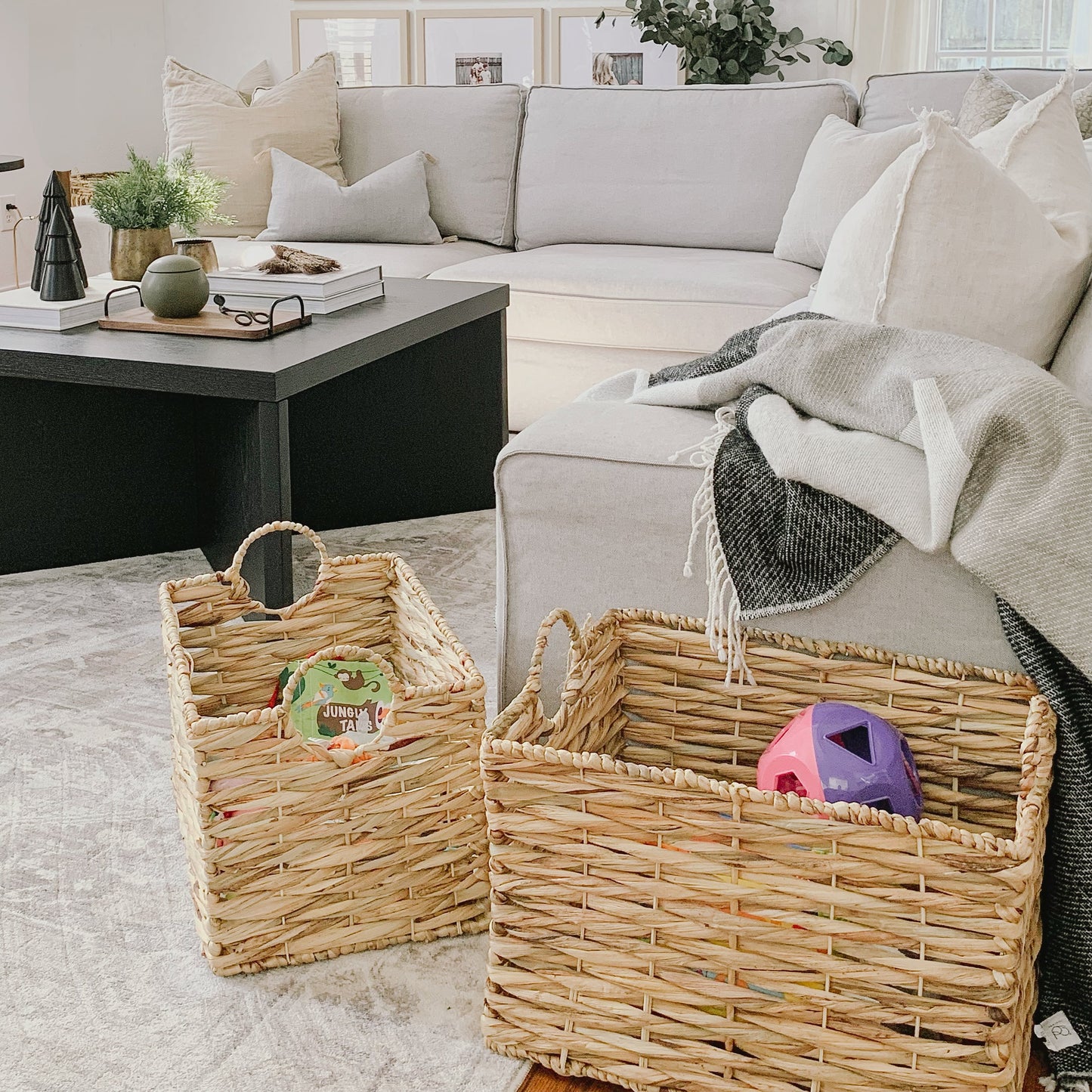 Twisted Water Hyacinth Wicker Basket Set of 2