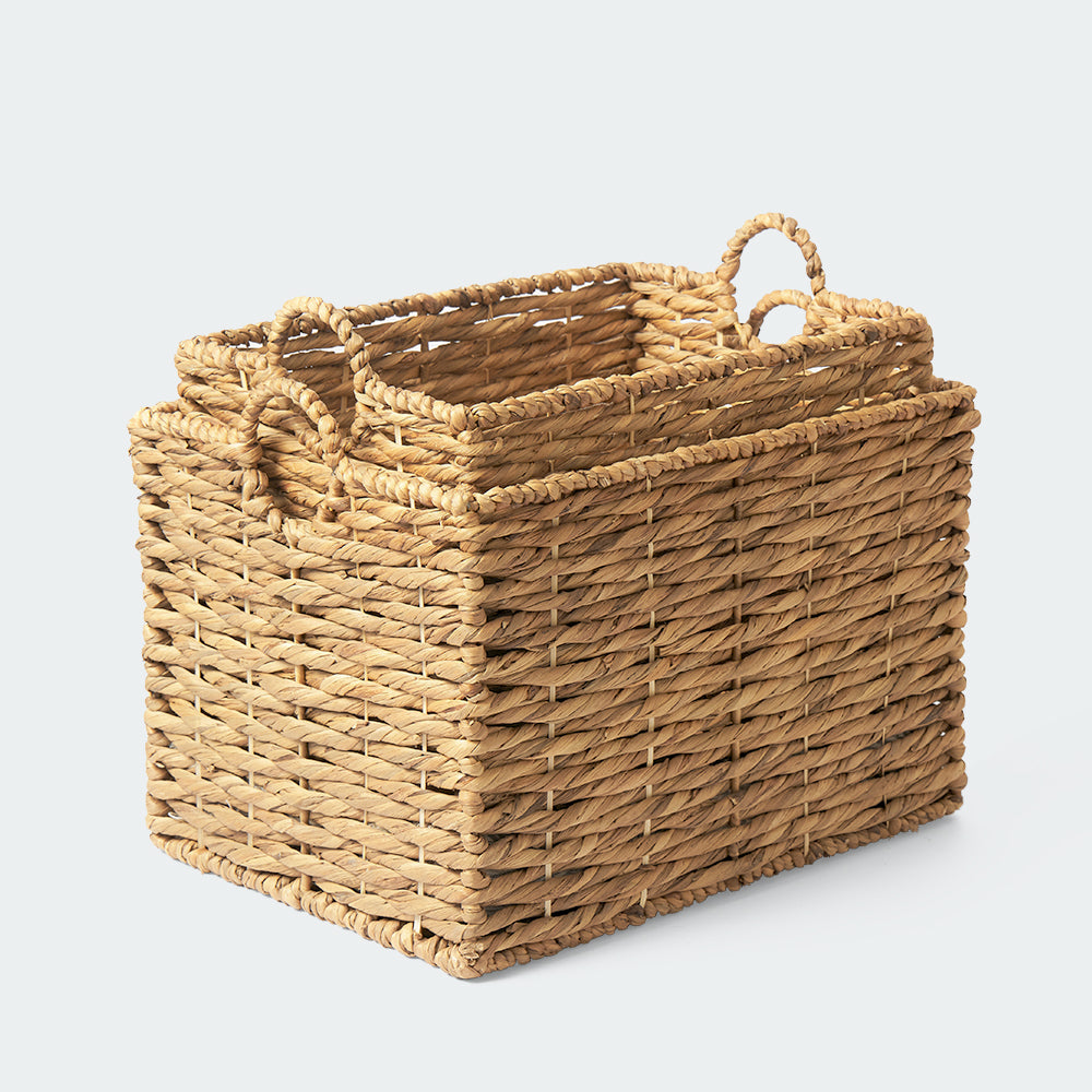 Twisted Water Hyacinth Wicker Basket Set of 2