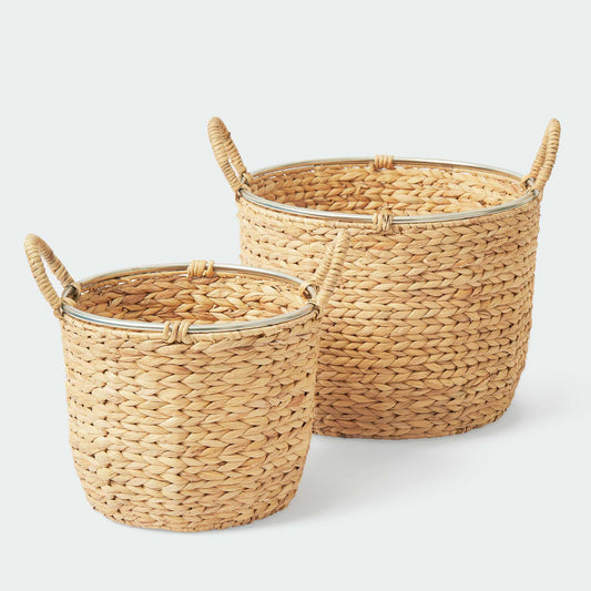Round Water Hyacinth Wicker Basket Set Of 2