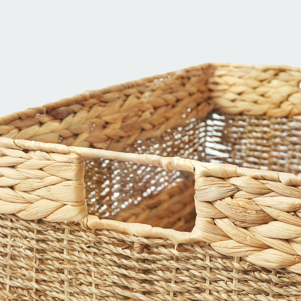 Rectangular Water Hyacinth and Seagrass Storage Baskets, Set of 4