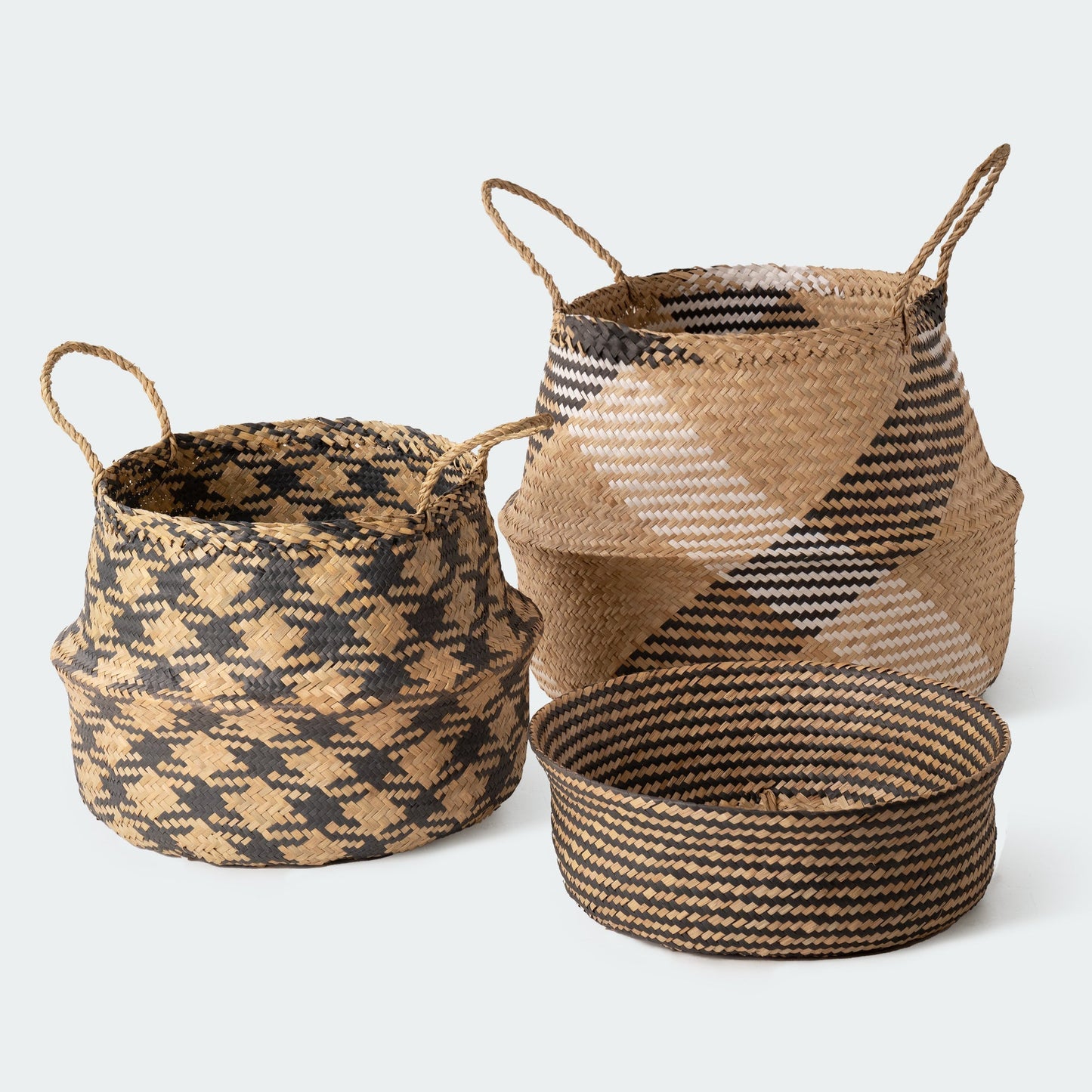 Bold Pattern Seagrass Wicker Planter Vase Set