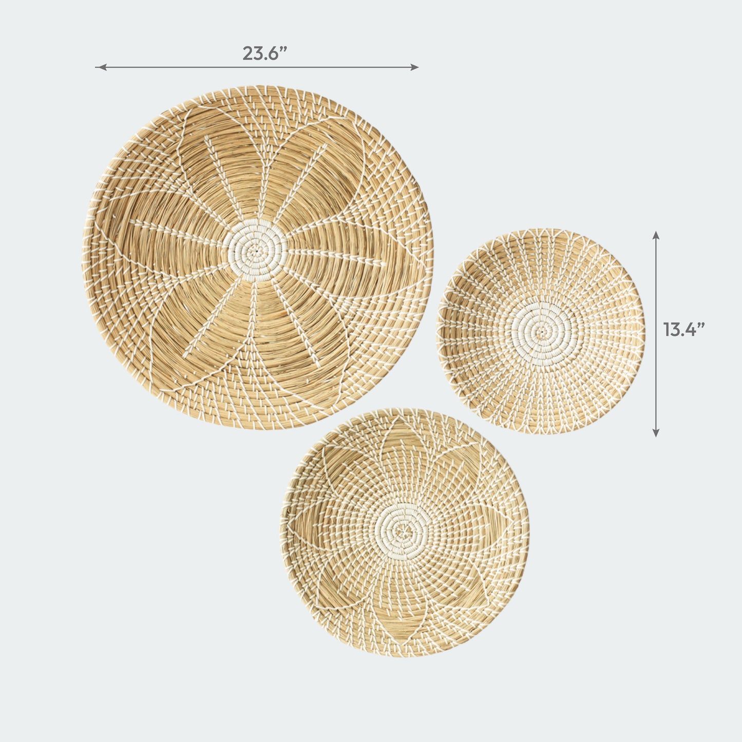 Floral Round Woven Seagrass Wall Baskets Decor Set of 3