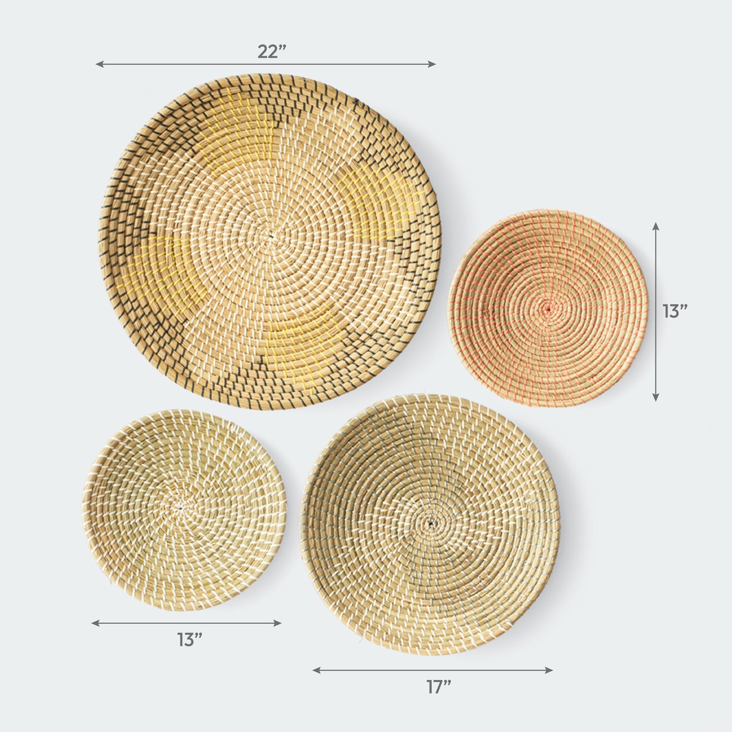 Seagrass Wall Basket Decor Set - Floral and Spiral Designs
