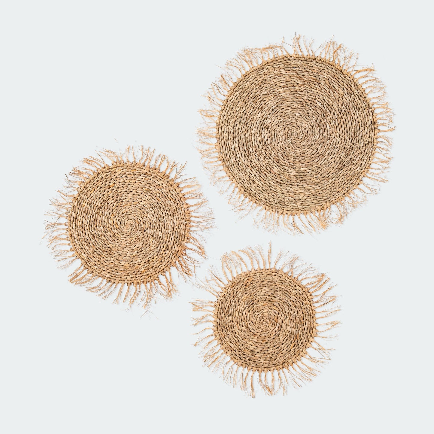 Boho Fringed Circular Seagrass Wall Art - Set of 3