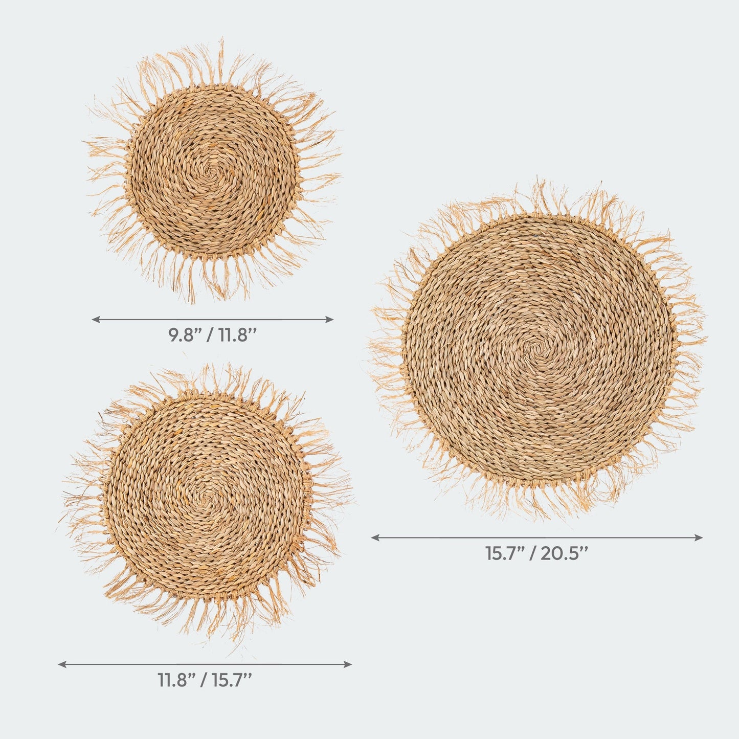 Boho Fringed Circular Seagrass Wall Art - Set of 3