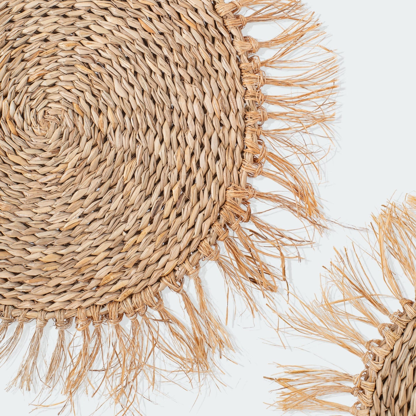 Boho Fringed Circular Seagrass Wall Art - Set of 3