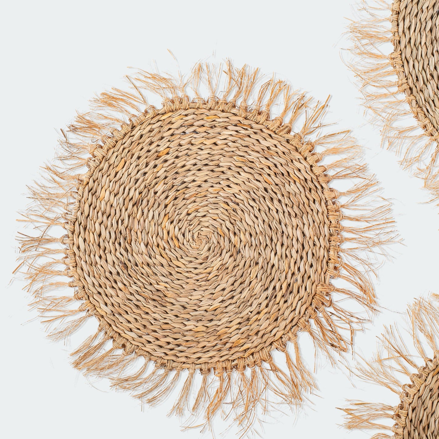 Boho Fringed Circular Seagrass Wall Art - Set of 3