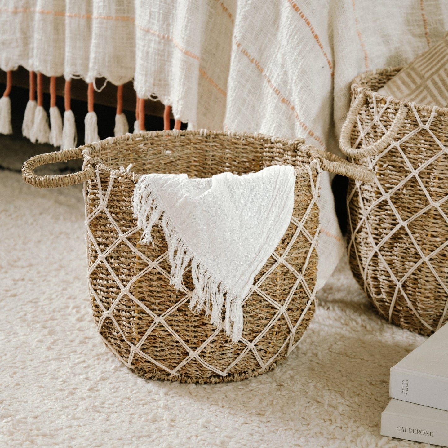 Large Macrame Seagrass Basket, Set of 3