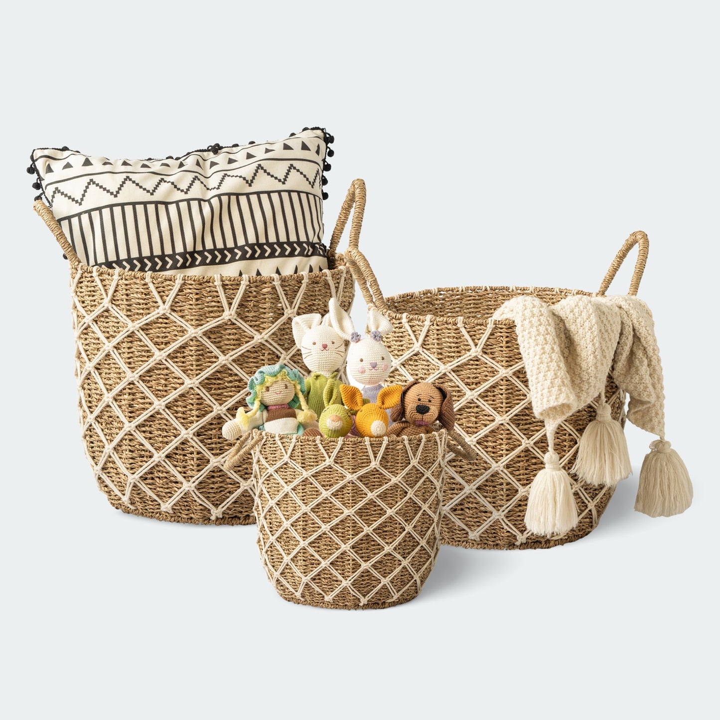 Large Macrame Seagrass Basket, Set of 3