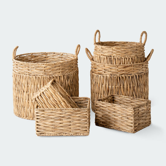 Oversize Water Hyacinth Storage Basket Collection, Set of 6
