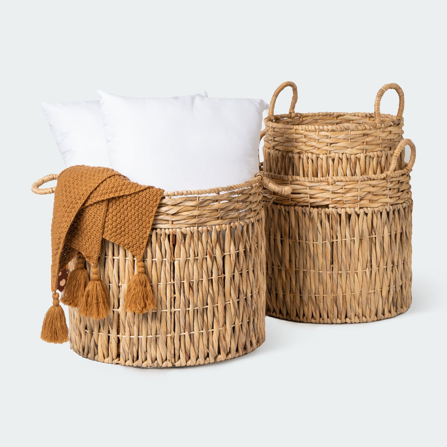 Oversize Water Hyacinth Storage Basket Collection, Set of 6