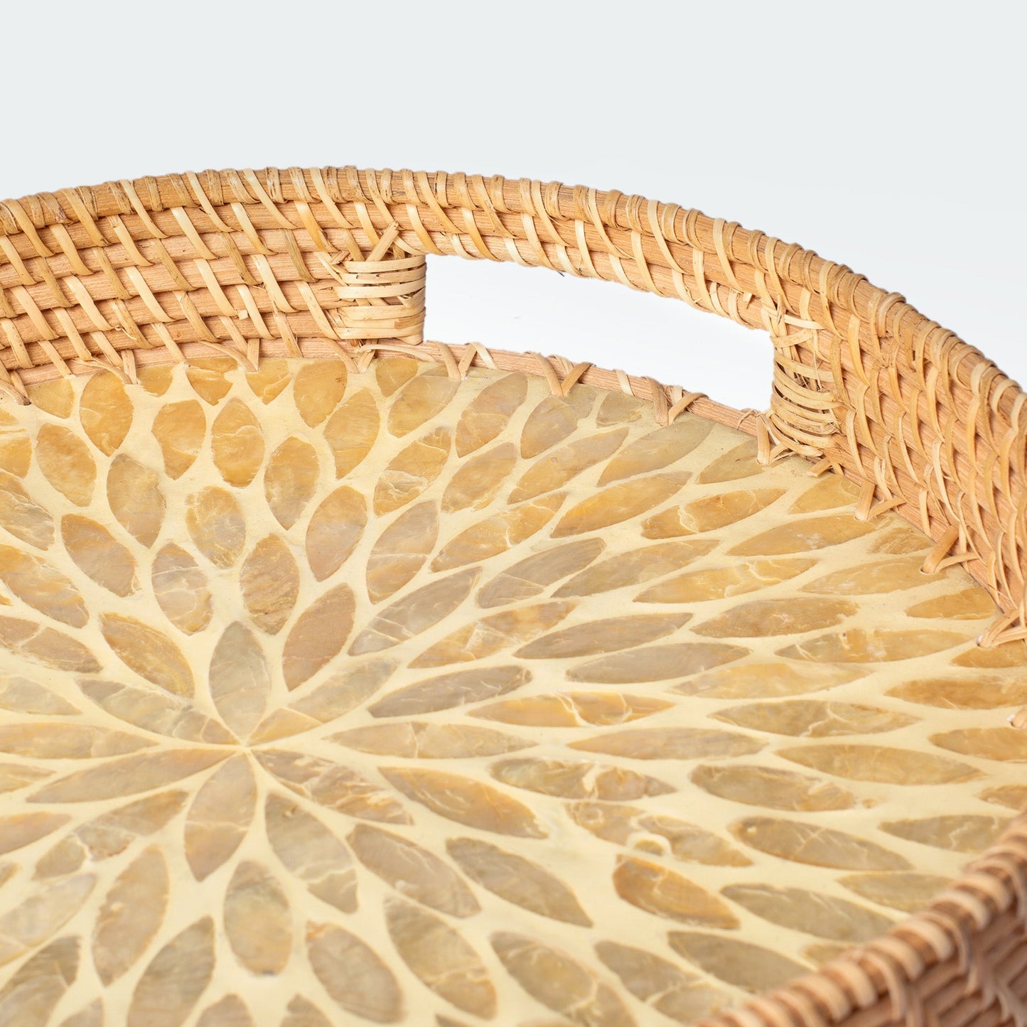 Mother of Pearl Inlay Rattan Wicker Tray Set