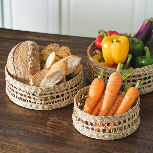 Open Twisted Seagrass Wicker Basket Set of 3