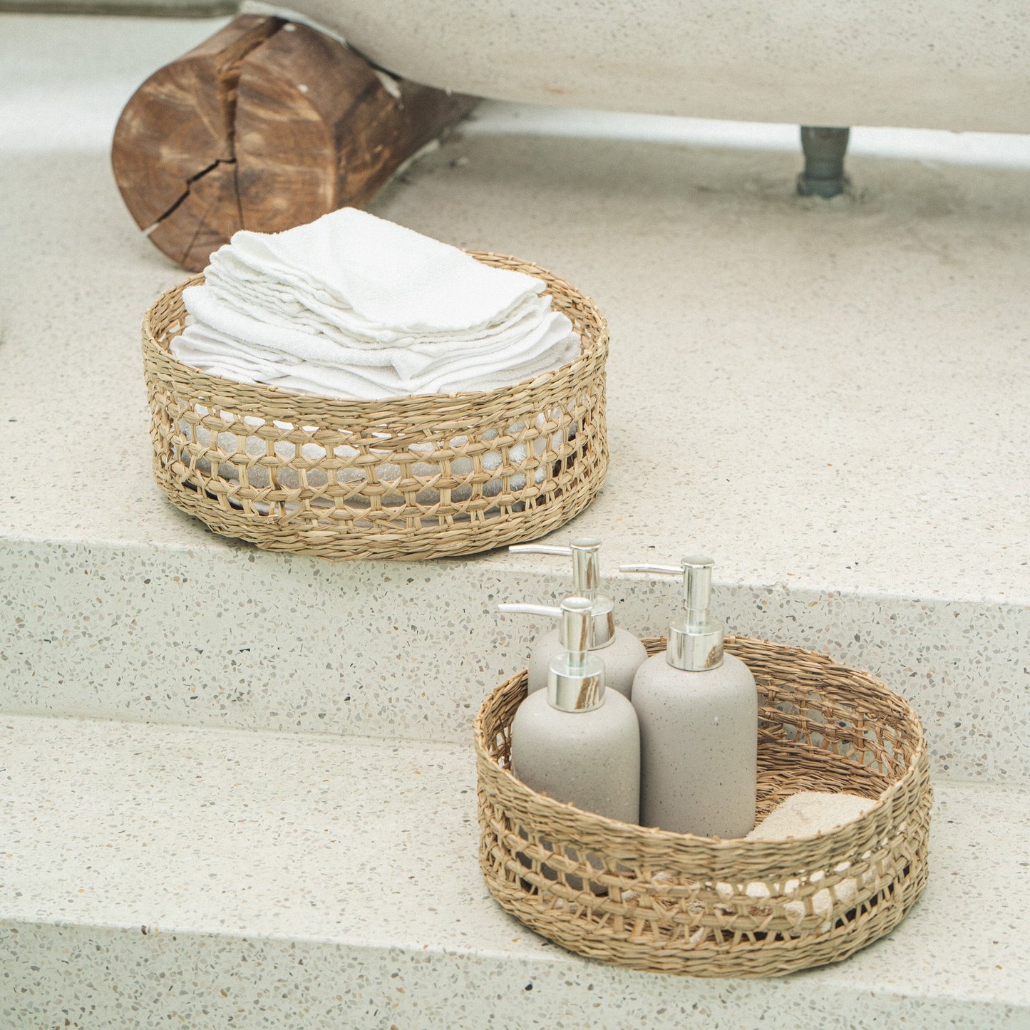 Open Twisted Seagrass Wicker Basket Set of 3