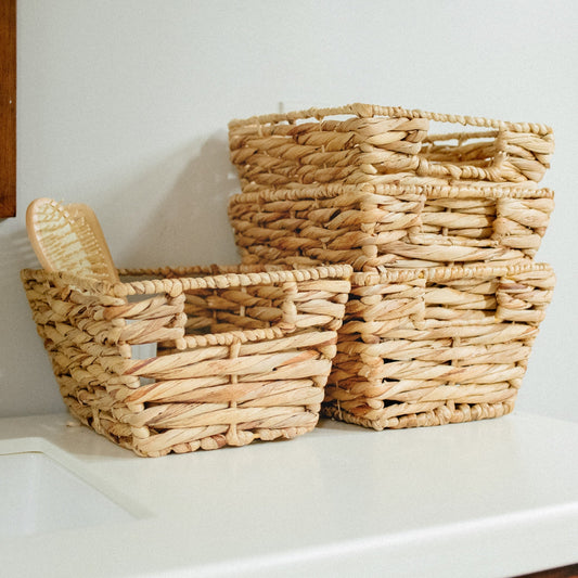 Rectangular Handwoven Basket with Handles Set of 4