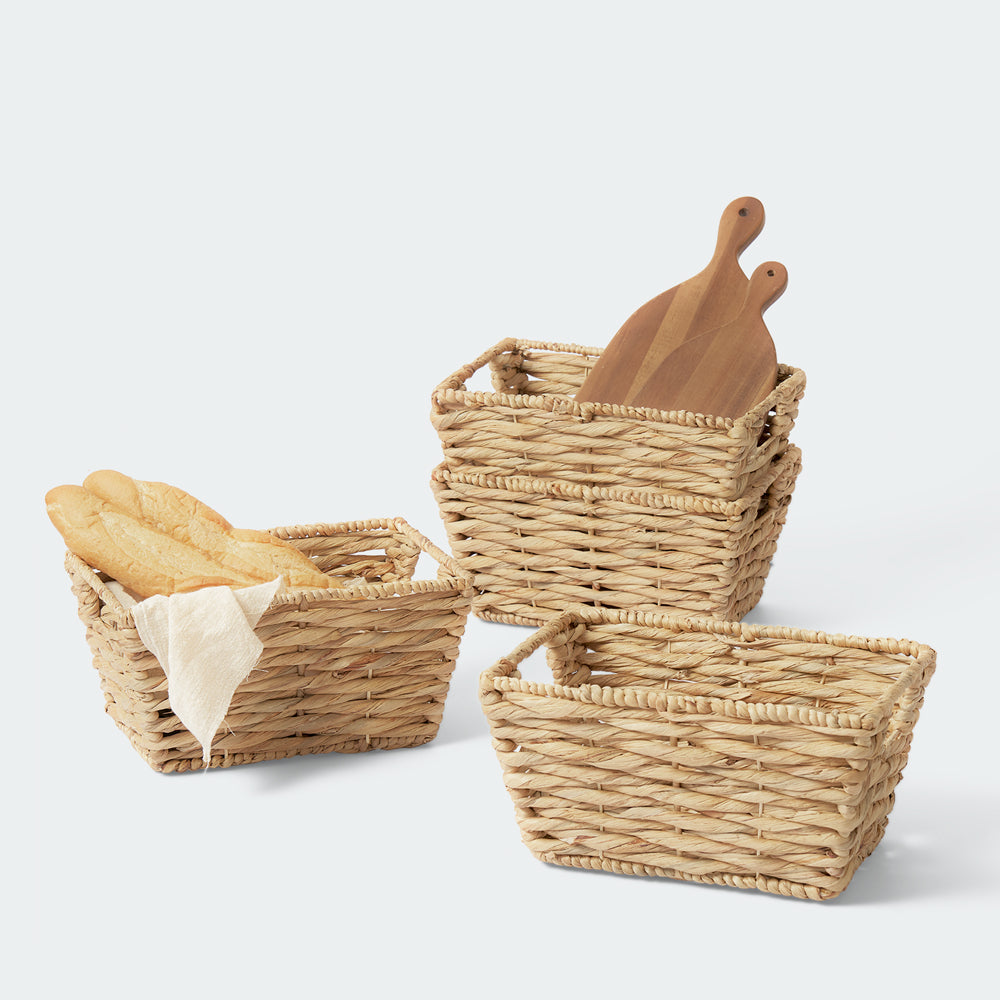Rectangular Handwoven Basket with Handles Set of 4