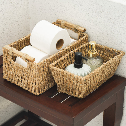Rectangular Seagrass Wicker Basket Set Of 2