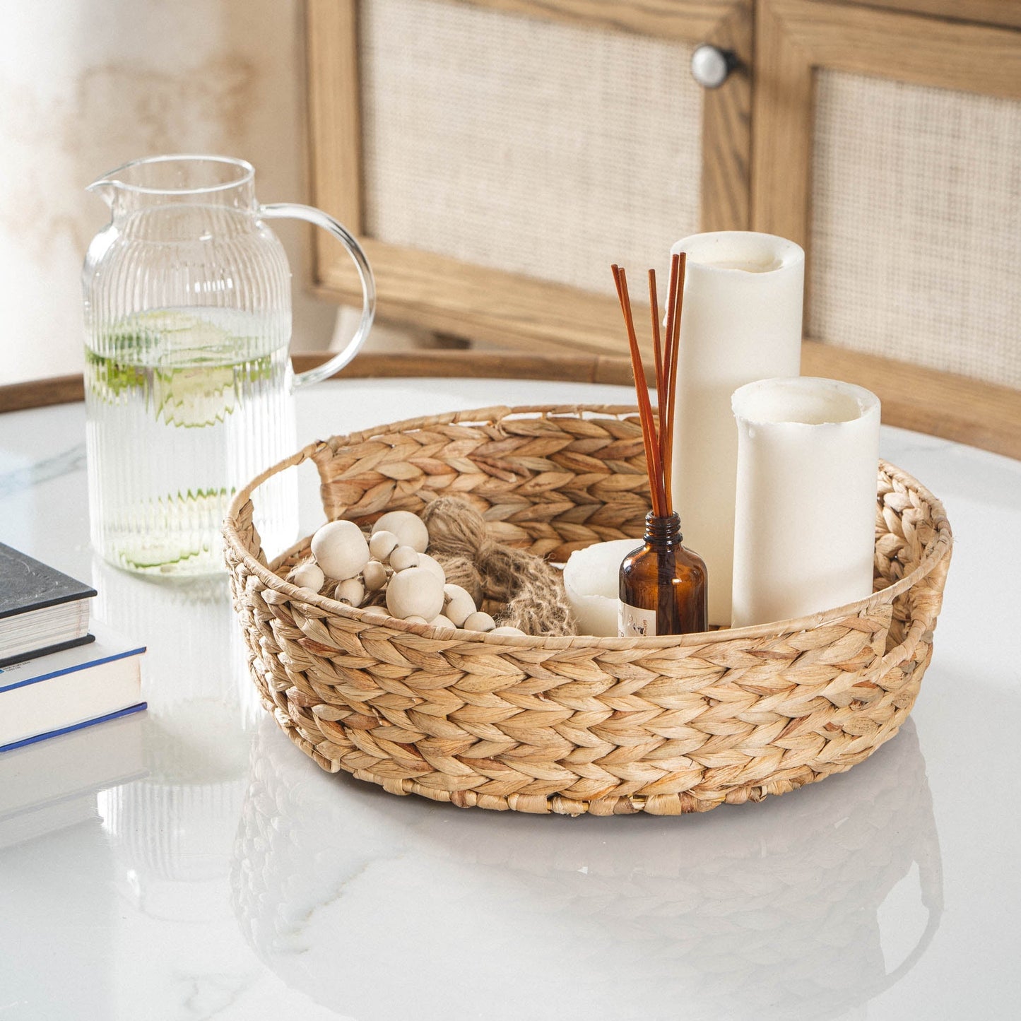 Round Natural Brown Water Hyacinth Wicker Tray