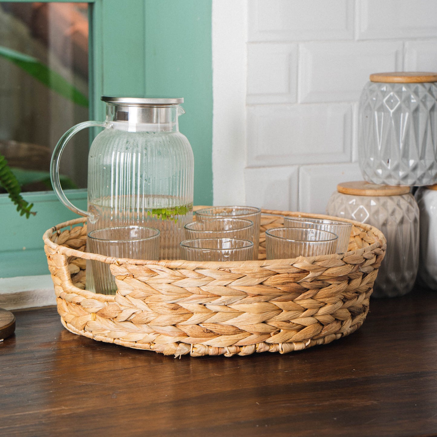 Round Natural Brown Water Hyacinth Wicker Tray