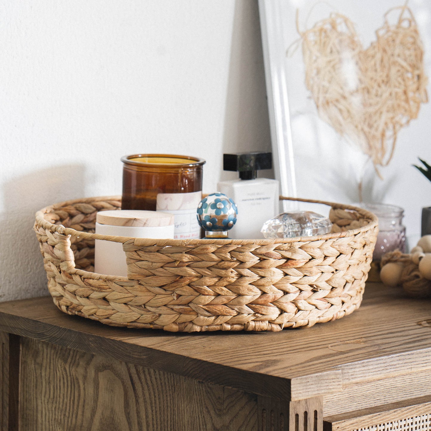 Round Natural Brown Water Hyacinth Wicker Tray