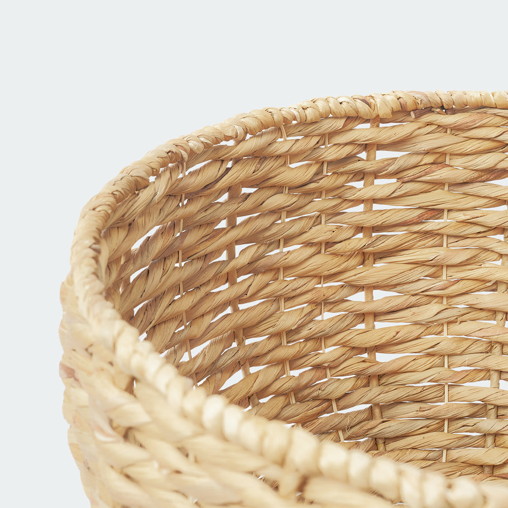 Large Round Water Hyacinth Baskets with Lids, Set of 3