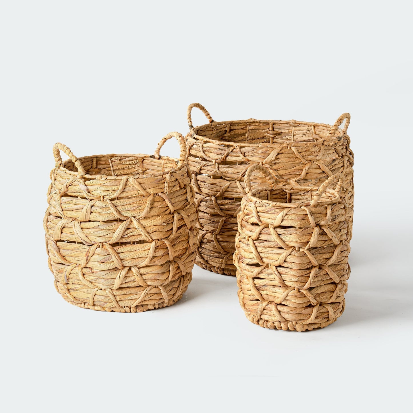 Water Hyacinth Baskets with Braided Detail, Set of 3