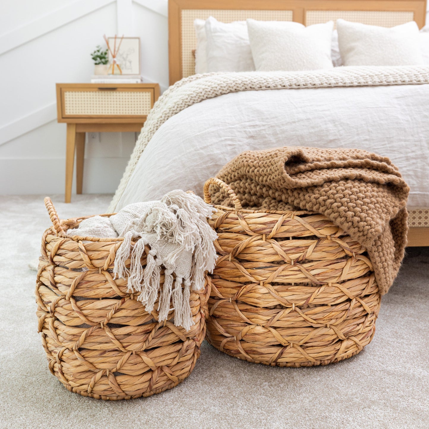 Water Hyacinth Baskets with Braided Detail, Set of 3
