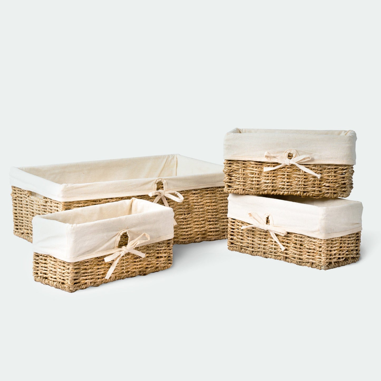 Rectangular Handwoven Basket with Linen, Set of 4